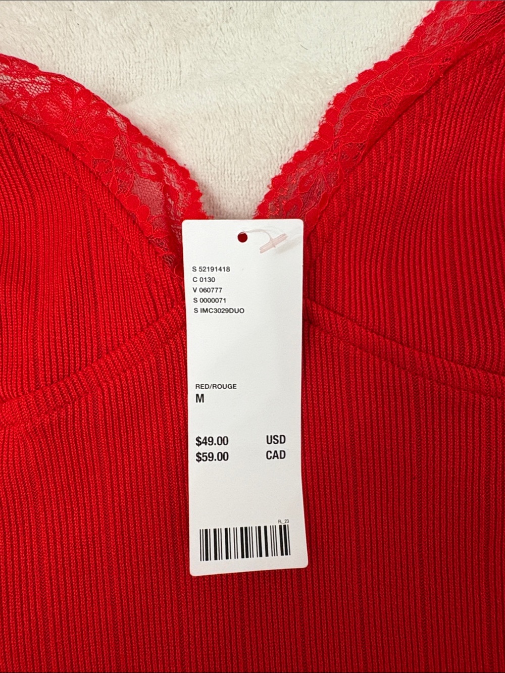 Urban Outfitters Red Ribbed Lace-Trim Mini Dress - NWT - Picture 2 of 2